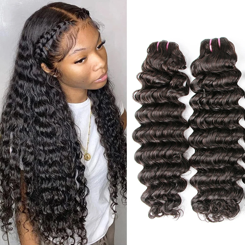 Top Trends: Deep Wave Raw Hair Bundles Water Deep Curly Hair 100g Bundles On Sale Virgin Brazilian Human Hair Bundles Hair Weave Extensions Shoppable Styles