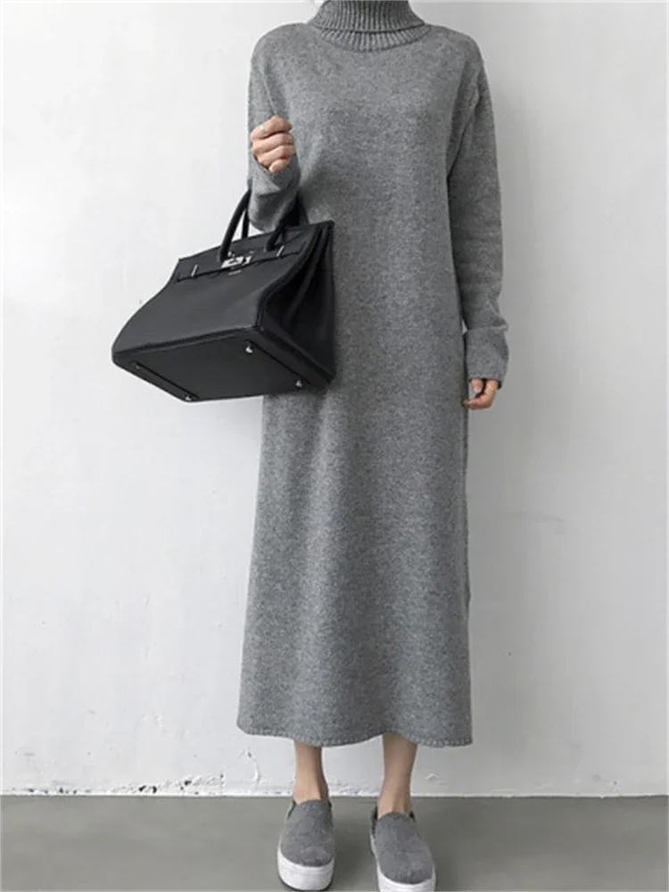 Top Trends: Wool Winter Womens Dress Fall Sweater Women Dress Long Sleeve Knitted Dresses Maxi Vintage Oversize Dresses Knitting Turtleneck Shoppable Styles