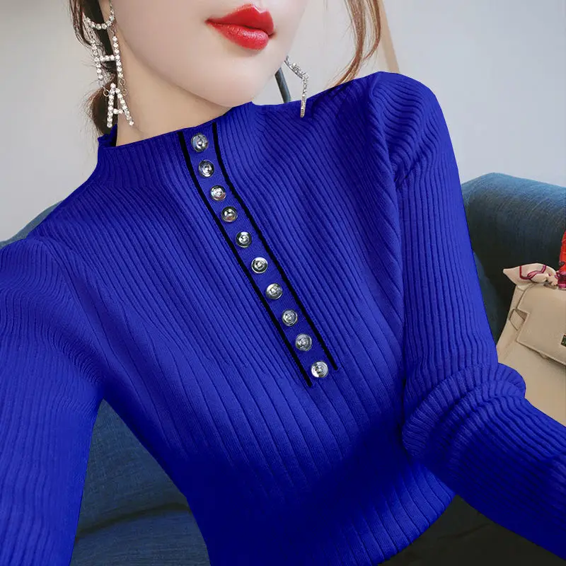 Top Trends: Fashion Solid Color Button All-match Knitted Blouse Women&#039;s Clothing 2022 Autumn New Casual Pullovers Tops Loose Korean Shirt Shoppable Styles