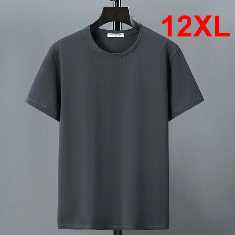 Top Trends: 10XL 12XL Plus Size T-shirt Summer Cotton T Shirt Men Short Sleeve Tshirt Casual Tops Tees Male Solid Color Shirt Crewneck Shoppable Styles