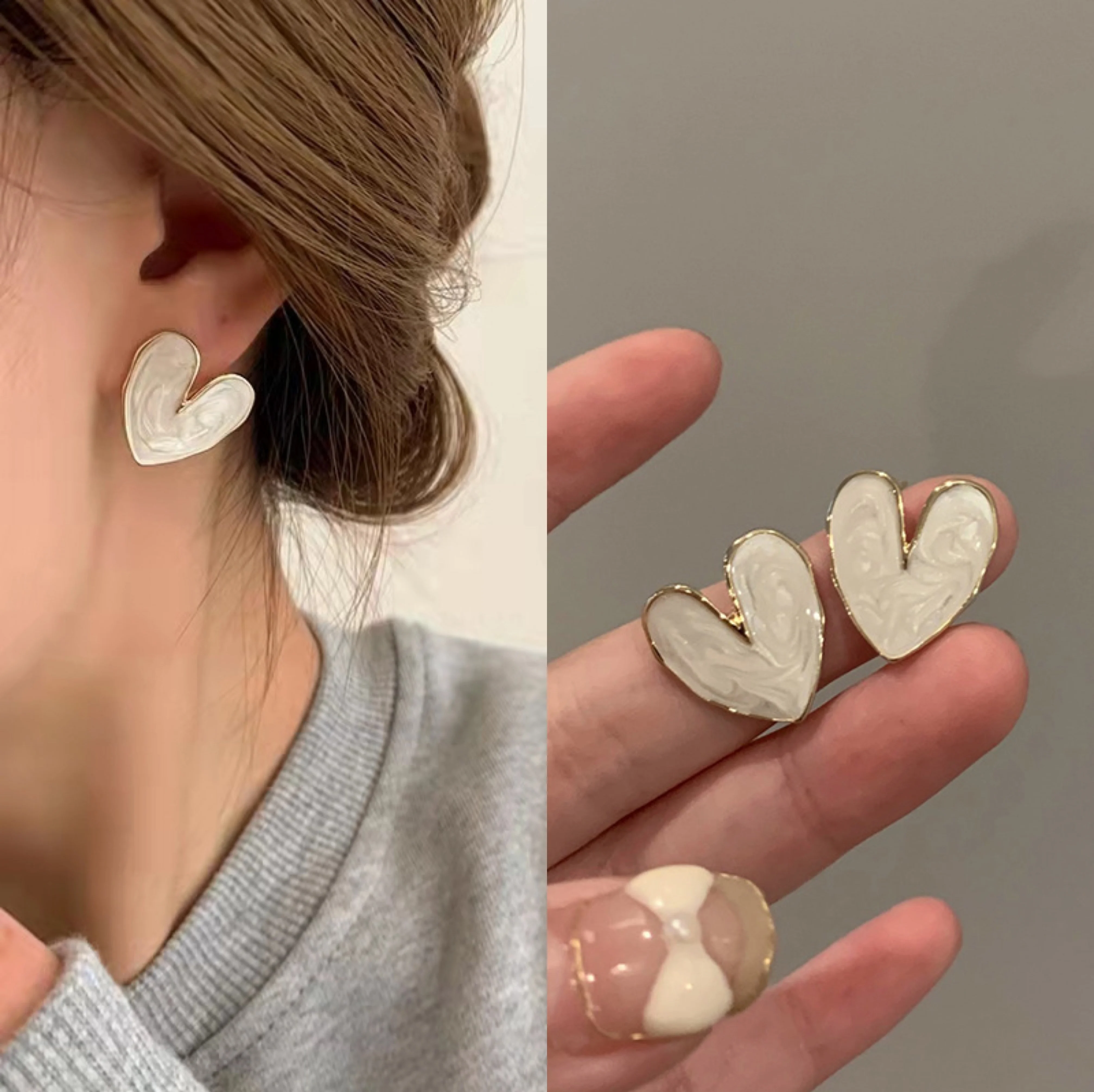 Top Trends: 2023 French Retro Heart Stud Earrings For Women Girl Korean Love Drop Glaze Aesthetic Daily Life Minimalist Fashion Jewelry Gift Shoppable Styles