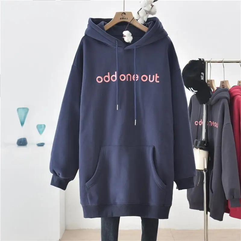 Top Trends: Autumn Winter New Lacing Letter Printing Hoodies Long Sleeve Solid Color Loose All-match Pullovers Fashion Casual Women Clothing Shoppable Styles - Image 2