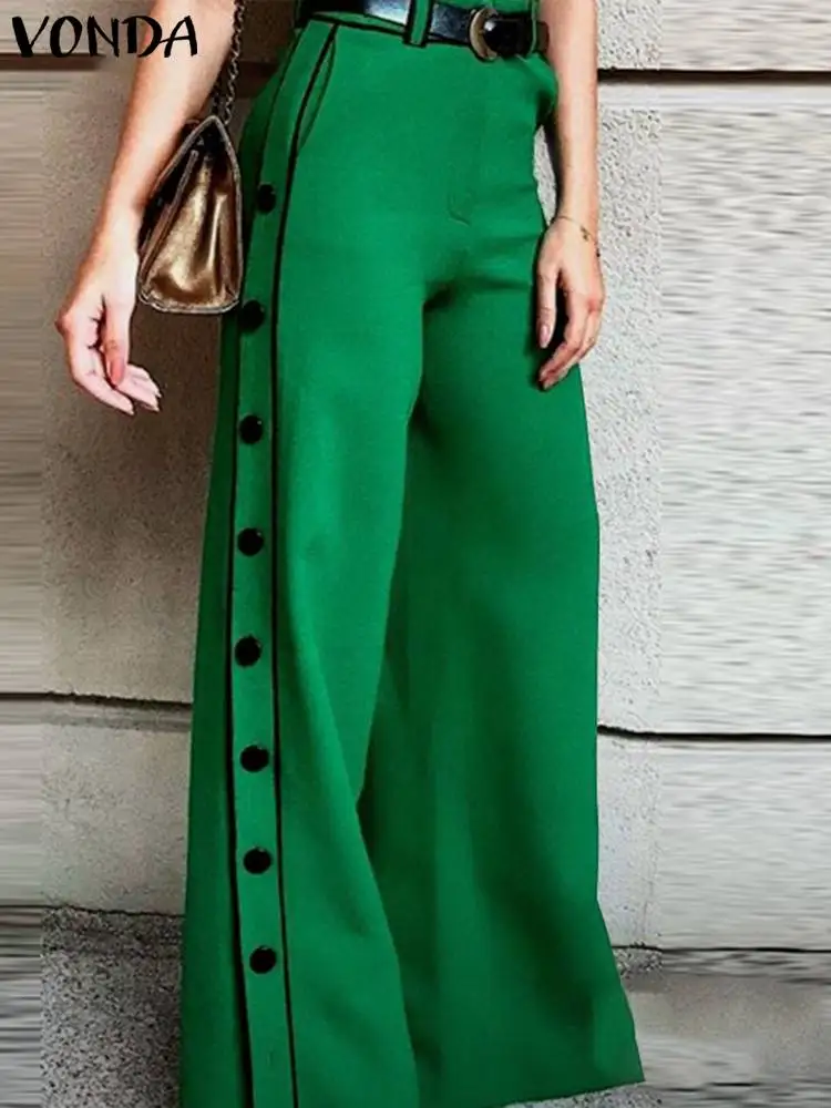 Top Trends: VONDA Elegant Wide Leg Pants 2024 Women Summer Side Buttons Down Fashion Long Pantalon Casual Solid High Waist Zipper Trousers Shoppable Styles