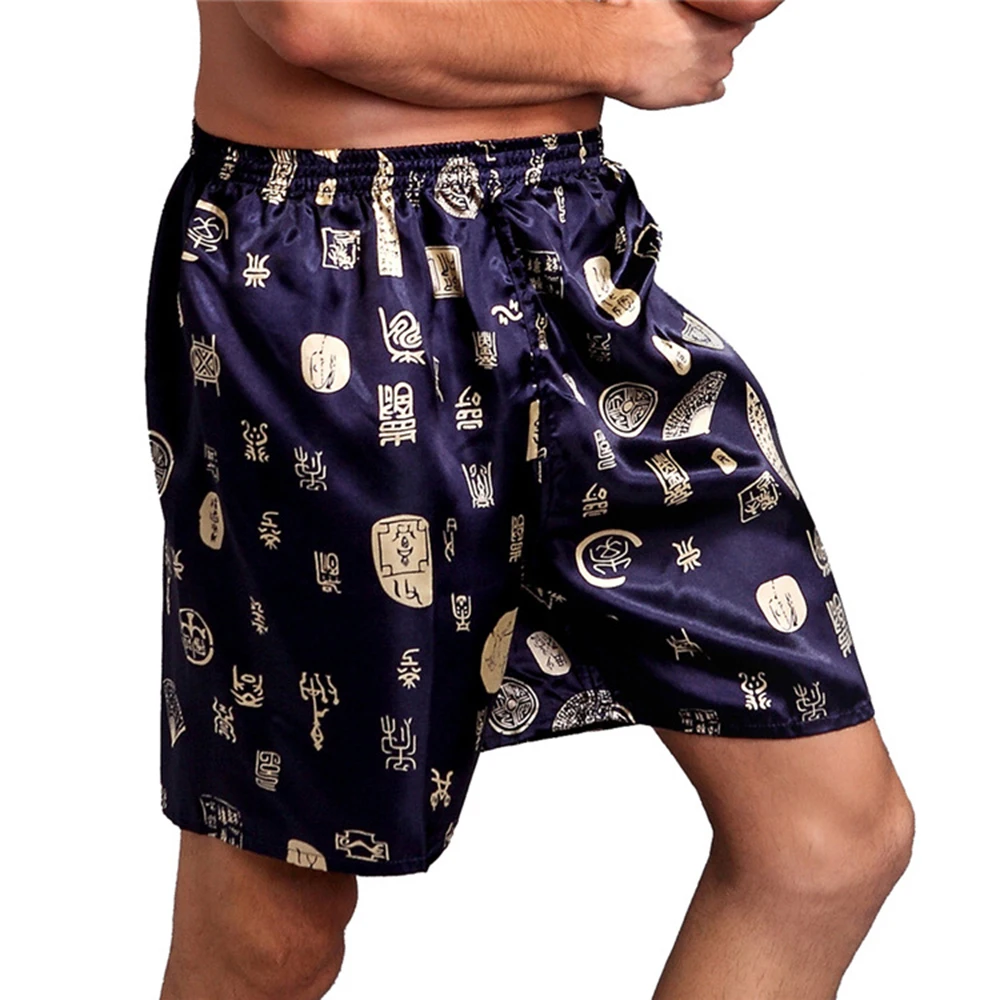 Top Trends: Men Sleep Bottoms Silk Satin Pajamas Casual Sleep Short Pants Printed Design Men Nightwear Pants Soft Loose Sleep Shorts Male Shoppable Styles