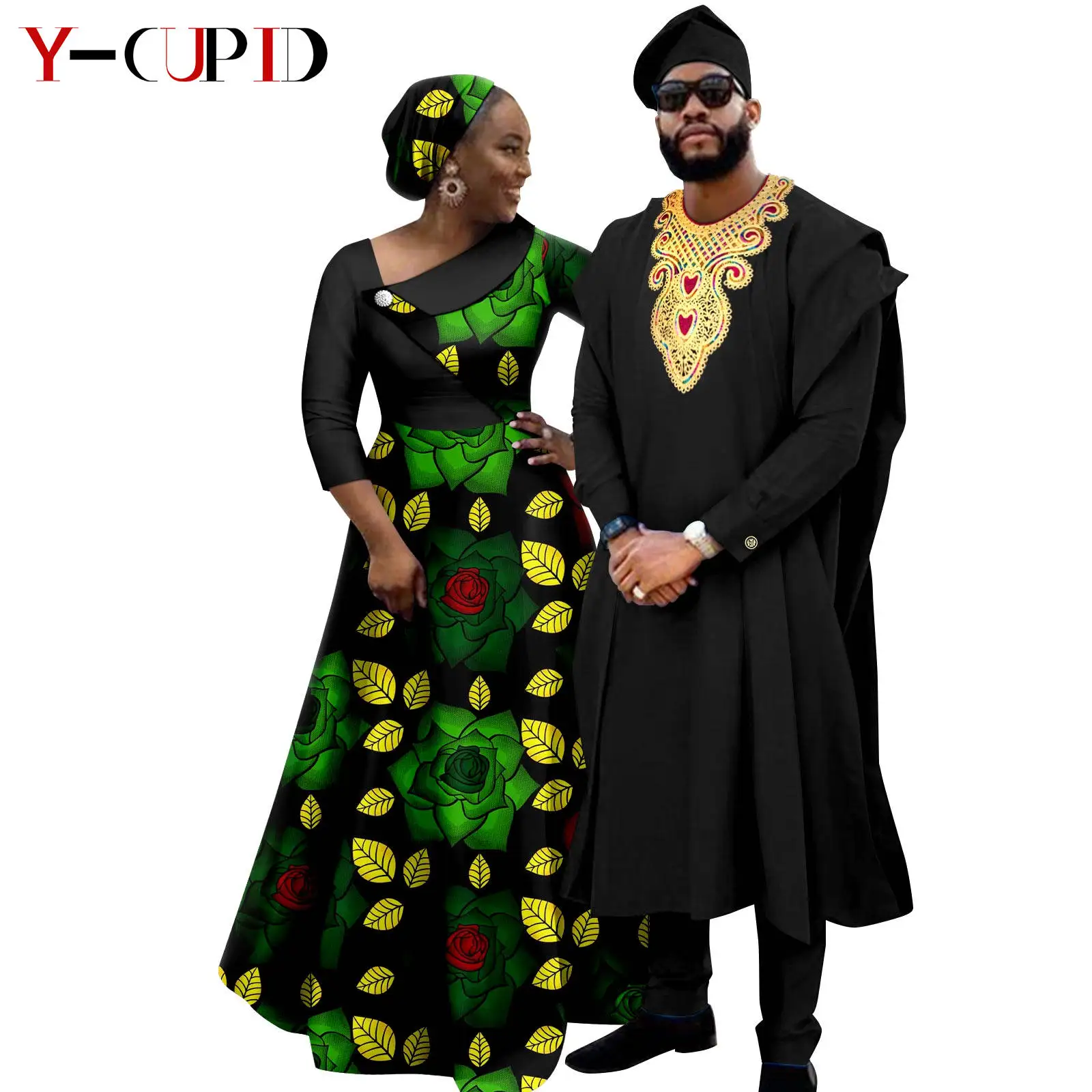 Top Trends: African Clothes Print Long Dresses For Women Dashiki Couple Matching Outfits Men Agbada Robe Sets Suits Wedding Attire Y23C112 Shoppable Styles