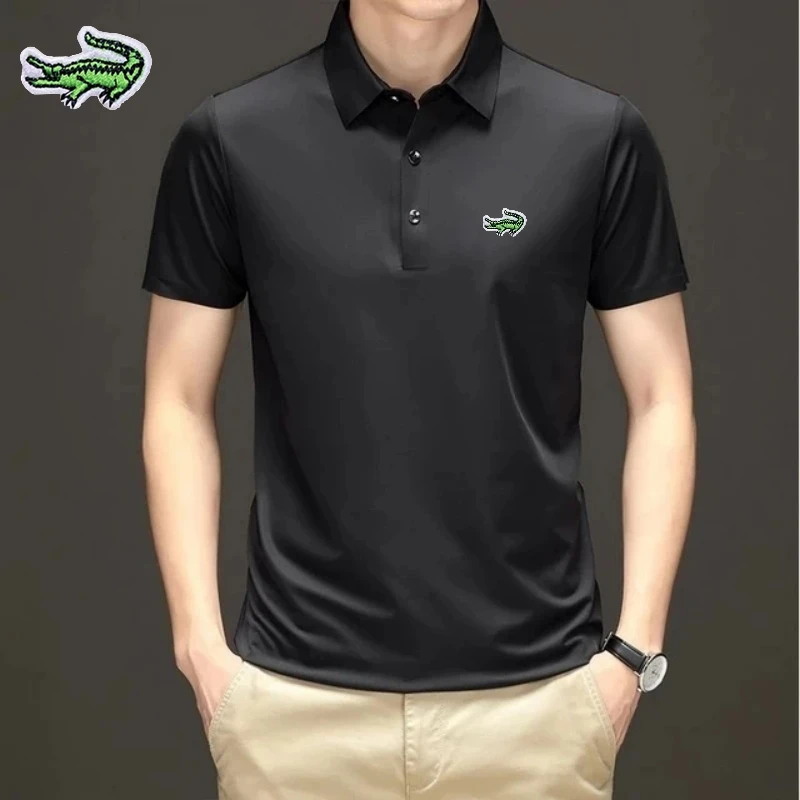 Top Trends: Men's Embroidered Mulberry Silk Polo Shirt New Spring / Summer Thin Fashion Business Casual Ice Cool Silk Short Sleeve T-shirt Shoppable Styles - Image 6