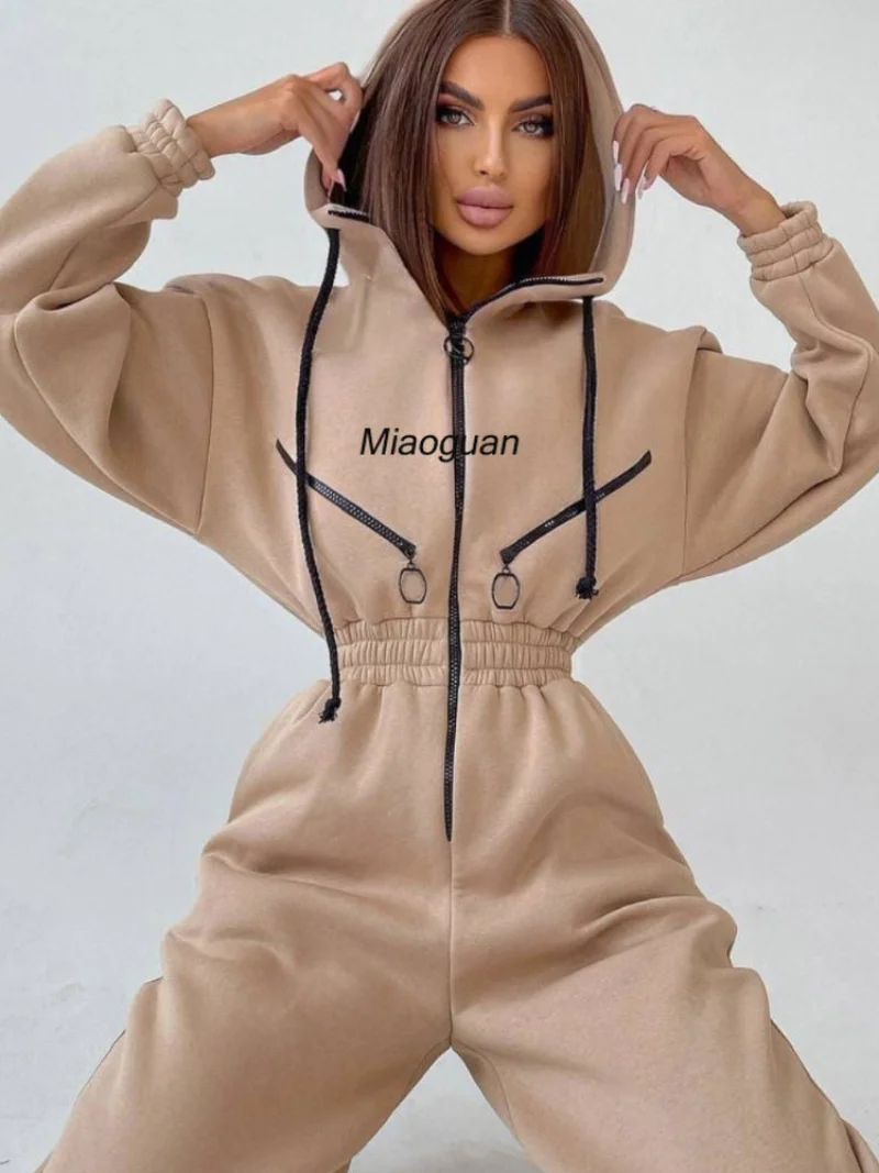 Top Trends: Elegant Hoodies Jumpsuit Korea Fashion Women Long Sleeve One Piece Outfit Warm Overalls Winter Sportwear Rompers Tracksuits New Shoppable Styles