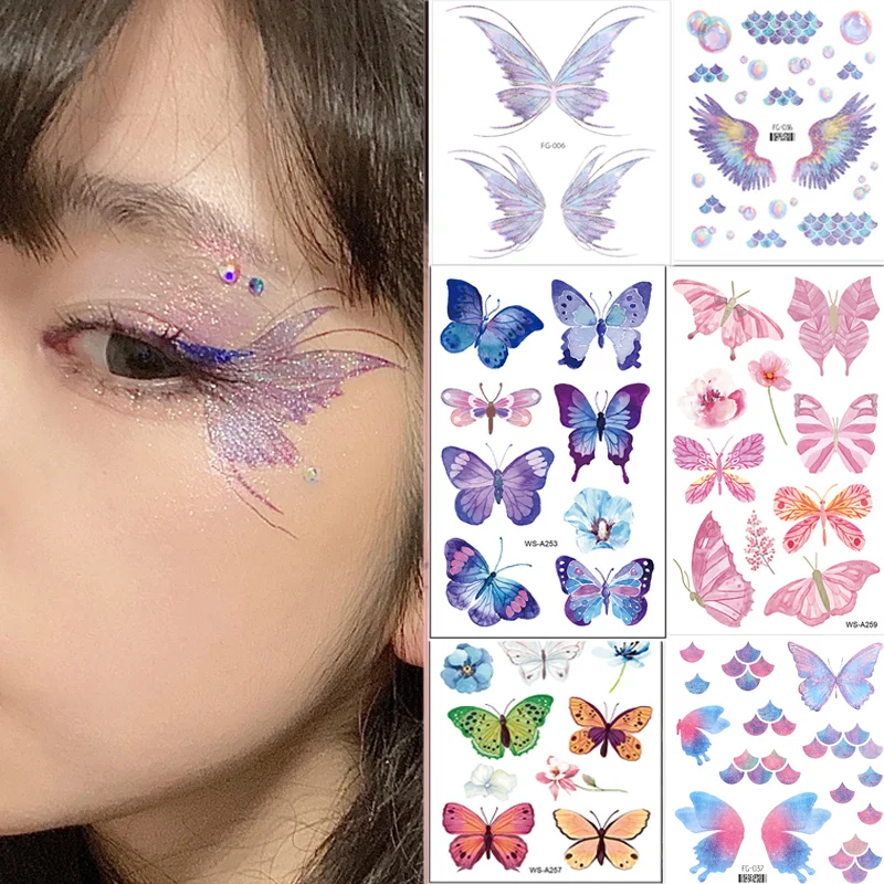 Top Trends: Music Festival Makeup Temporary Tattoo Sticker Waterproof Women Eyes Face Hand Body Art Glitter Fairy Butterfly Fake Tattoo Shoppable Styles