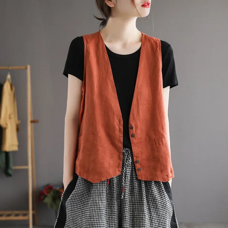 Top Trends: Vintage Cotton Vest Spring Summer Sleeveless Jacket Chic Korean Women Coat Buttons Outerwear Cardigan Plus Size Shoppable Styles