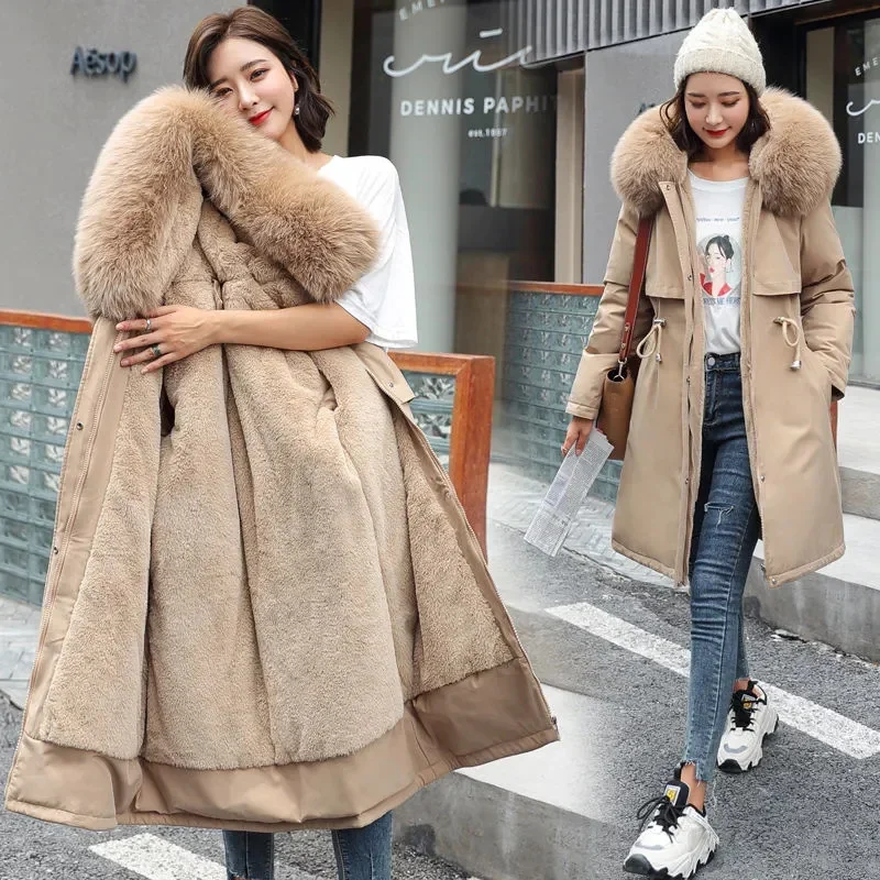 Top Trends: 2023 New Women's Coat Winter Jacket Wool Lined Fur Collar Thick Warm Hooded Jacket Snow Cotton Coat 6XL Shoppable Styles - Image 2