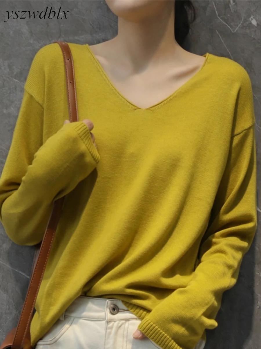 Top Trends: YSZWDBLX Womens Pullovers Sweater Solid Bottoming Shirt V-neck Knitwear Spring Autumn 2022 Basic Korean Sweater Jumpers Shoppable Styles