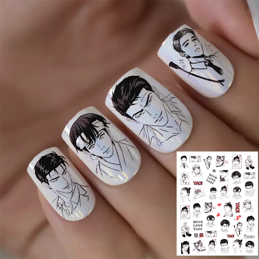 Top Trends: TSC-407 TSC-330 The Love Story Of Two Handsome Korean Cartoons DIY 3D Back Glue Nail Art Stickers Decals Sliders Shoppable Styles