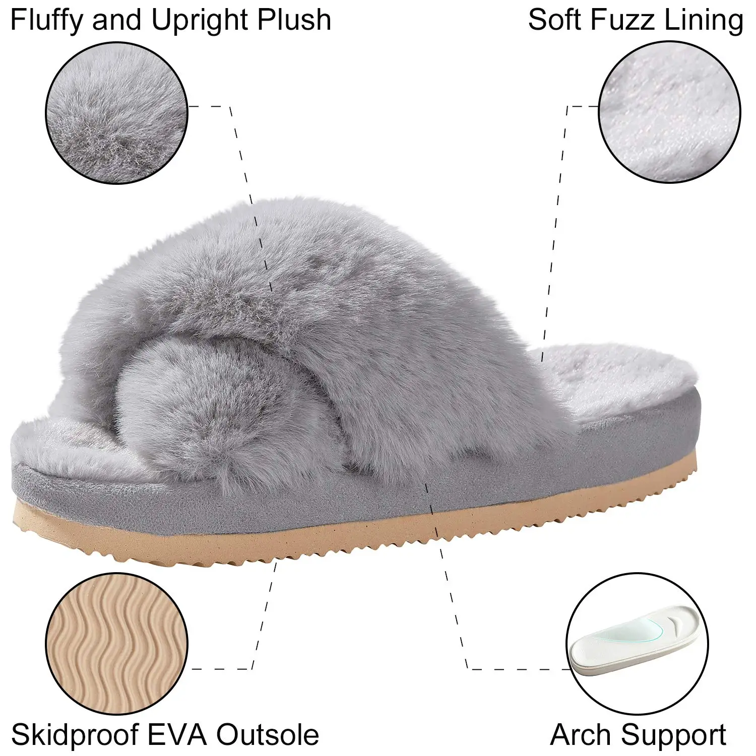 Top Trends: Crestar New Women's Cross Band Fuzzy Slippers Fluffy Open Toe House Slippers Cozy Plush Bedroom Shoes Indoor Outdoor Furry Shoes Shoppable Styles - Image 6