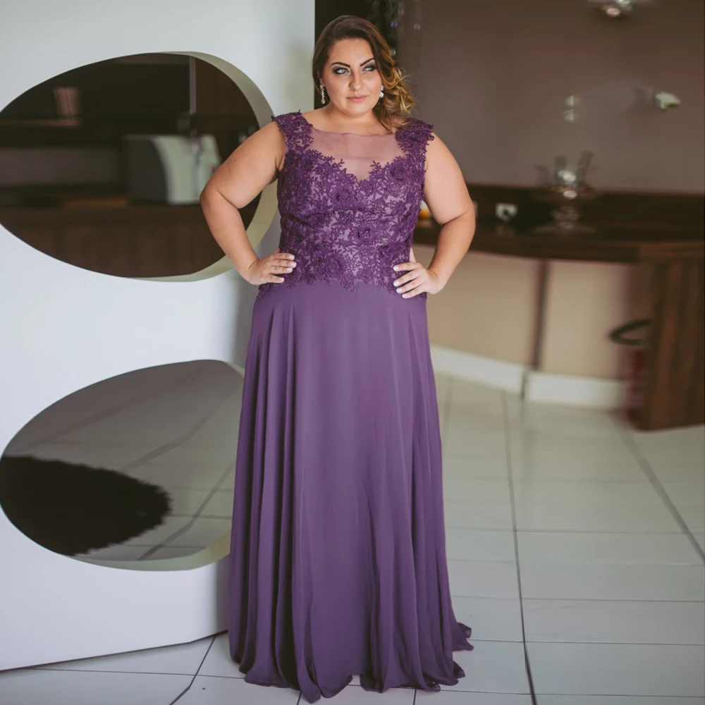 Top Trends: Purple Mother Of The Bride Dress Plus Size Sleeveless Scoop Lace Chiffon Floor Length Wedding Guest Dresses Party Gowns Shoppable Styles