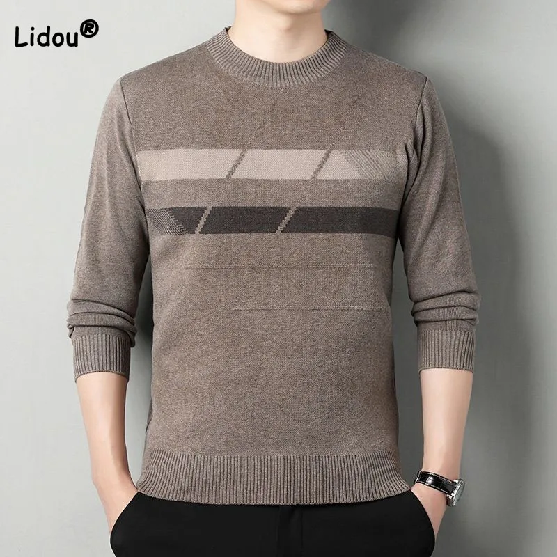 Top Trends: 2023 Men&#039;s Handsome Fashion Patchwork Thick Sweaters Casual Warm Long Sleeve Bottoming Pullovers Autumn Winter Male Clothes Shoppable Styles