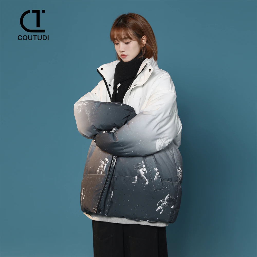 Top Trends: COUTUDI Women Winter Jacket 2024 Fashion Gradient Down Coat For Women Stand Collar Cotton-Padded Jacket Streetwear Loose Parkas Shoppable Styles