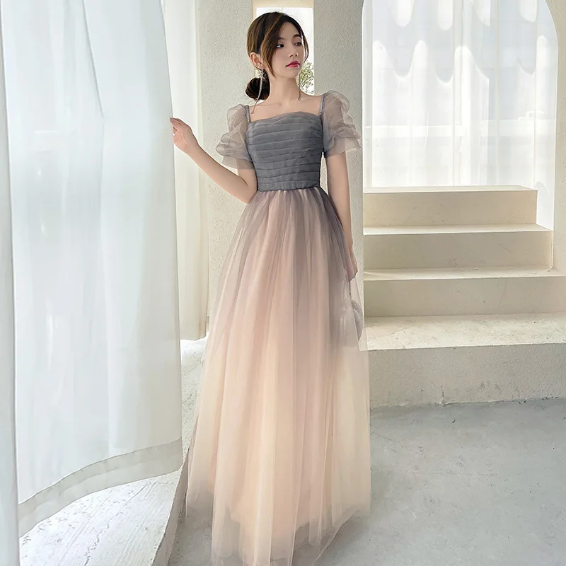 Top Trends: Temperament Bridesmaid Evening Dresses New Square Collar Sisters Group Dress Gradation Tulle A-line Floor-length Prom Party Gown Shoppable Styles - Image 6