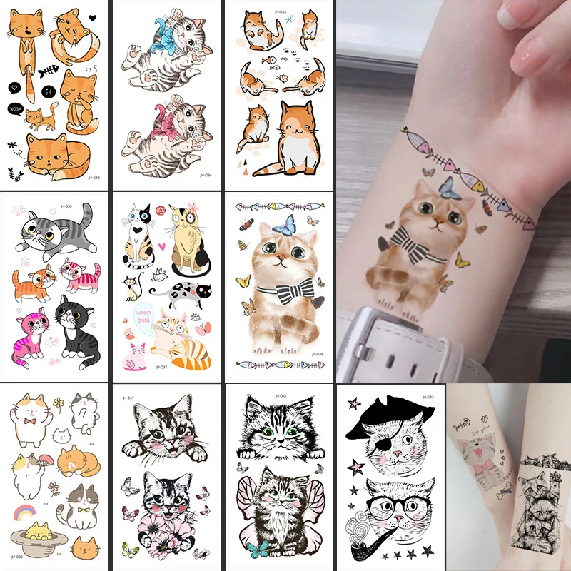 Top Trends: 10Pcs Waterproof Temporary Tattoos For Children Small Cat Tattoo Stickers For Kids Hand Fake Tatoo Body Art Child Tattoo Shoppable Styles