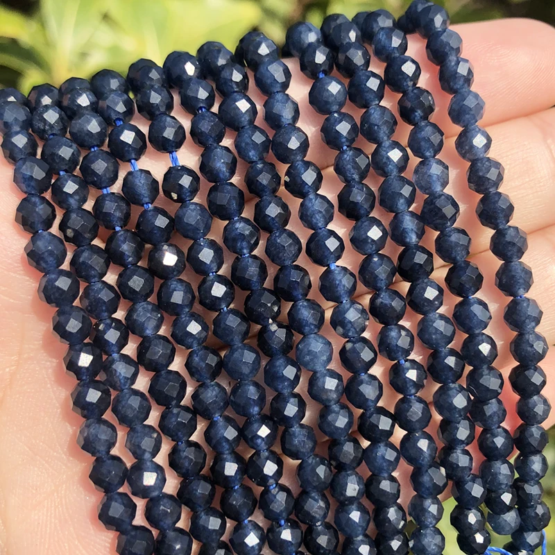 Top Trends: Natural Blue Sapphire Round Faceted Loose Spacer Tiny Beads DIY Bracelet Earring Charms For Jewelry Making 15inch 2 / 3 / 4mm Shoppable Styles