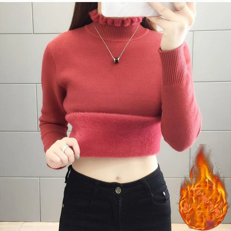 Top Trends: Autumn Winter Fashion Solid Plush Thick Sweaters Women Harajuku Slim Fit All Match Female Clothes Chic Pullover Casual Tops Lady Shoppable Styles