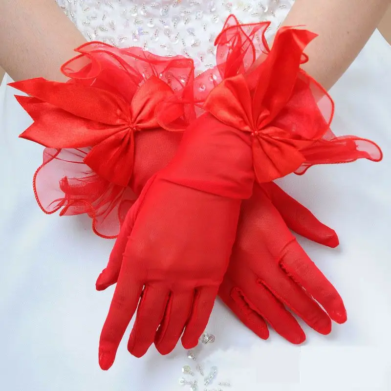 Top Trends: Short Red Black White Lace Gloves For Bride Large Bow Knot Summer Gloves For Women Wedding Gloves For Bride Shoppable Styles