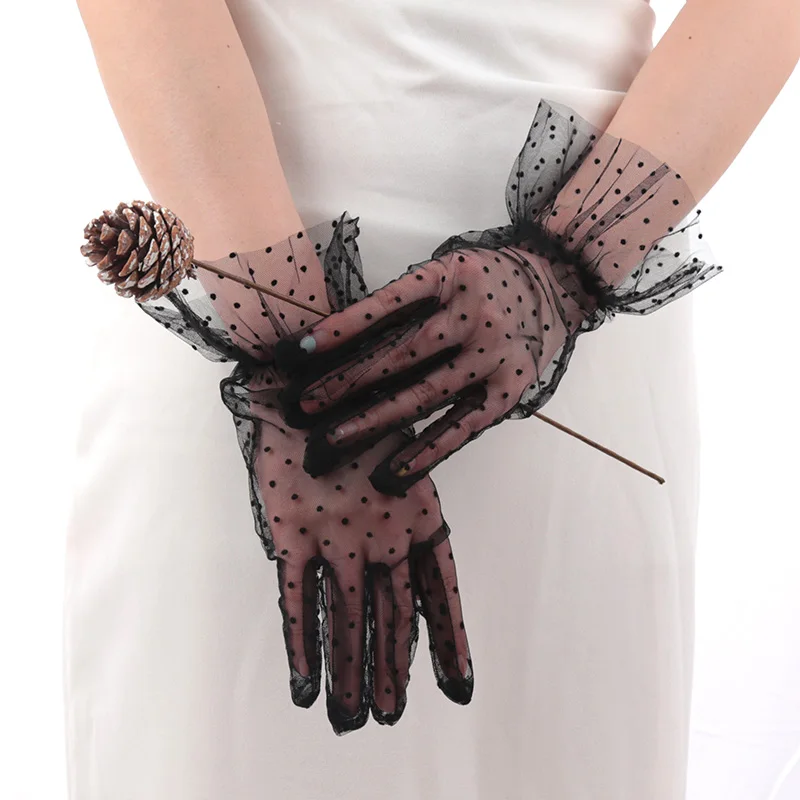 Top Trends: Women Sexy Lace Gloves Transparentes Dot Mesh Short Tulle Mittens Club Prom Party Dancing Fishnet White Dress Breathable Glove Shoppable Styles