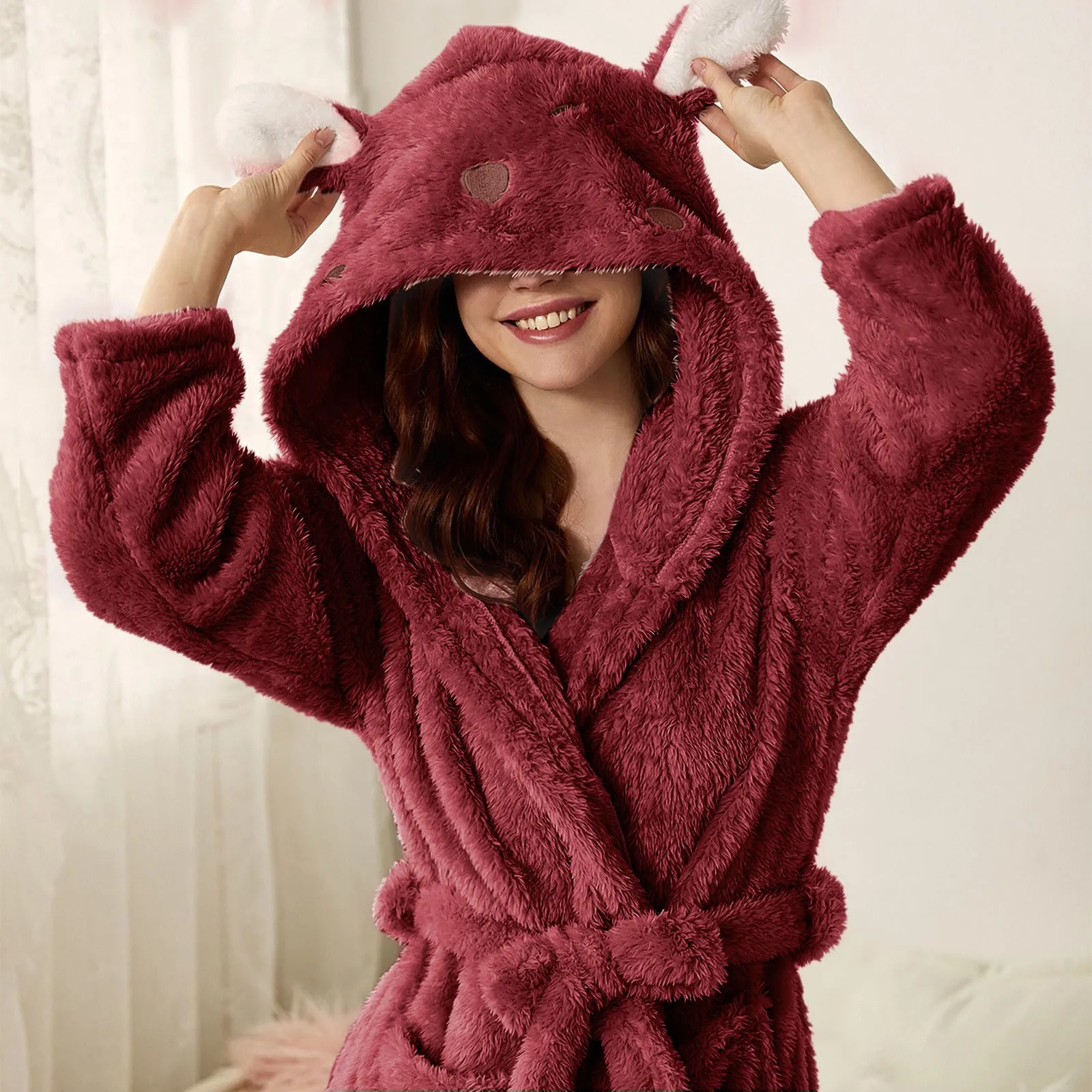 Top Trends: Thicken Fuzzy Robes Bathrobe Long Women Cute Ear Warm Hooded Robe Rabbit Flannel Kimono Bath Robe Dressing Gown Velvet Sleepwear Shoppable Styles