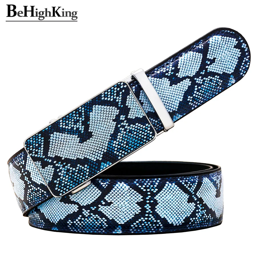 Top Trends: Fashion Genuine Leather Belts Unisex Luxury Simulated Blue Irregular Geometric Pattern Snake Print Automatic Buckle Waist Strap Shoppable Styles