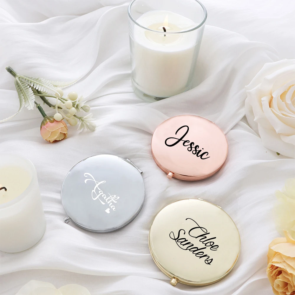 Top Trends: Custom Portable Bridal Folding Compact Makeup Mirror Wedding Party Favors With Name Round Housing Double Sided Pop Pocket Mirror Shoppable Styles