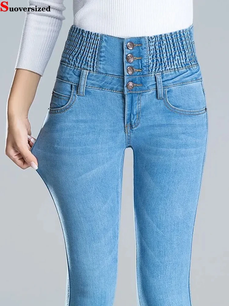 Top Trends: Vintage High Waist Oversize 95kg Pencil Jeans Button Skinny Denim Pants Spring Fall Fashion Vaqueros Casual Woman Leggings Shoppable Styles