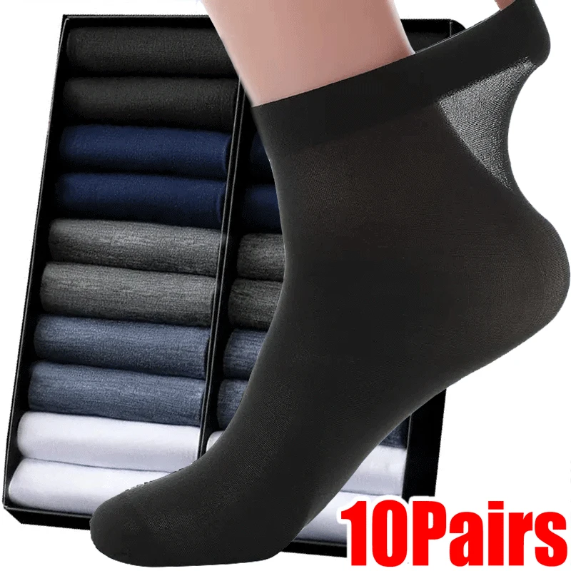 Top Trends: 10Pairs Men Socks Bamboo Fiber Middle Tube Socks Summer Spring Thin Breathable Business Men Absorption Deodorant Silk Long Sock Shoppable Styles