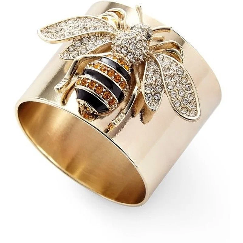 Top Trends: Exquisite Luxury Gold Colors Carved Bee Rings For Women Trendy Metal Inlaid White Stone Party Ring Engagement Jewelry Gift Shoppable Styles