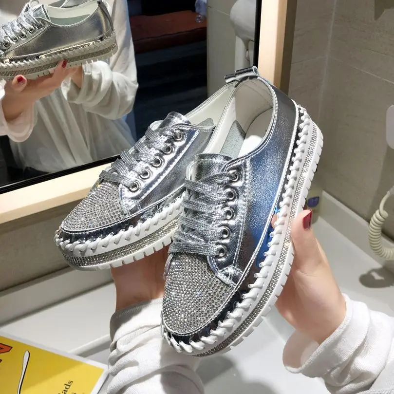 Top Trends: Women Crystal Shoes 2023 Spring Fashion Bing Lace Up Ladies Casual Shoes Comfortable Round Toe Platform Sneakers White Shoes Shoppable Styles