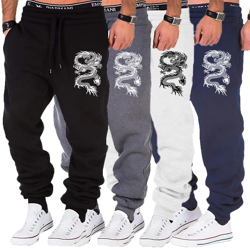 Top Trends: New Fashion Dragon Print Joggers Men Body Building Gyms Pants Outdoor Casual Sweatpants Sports Fitness Trousers Shoppable Styles