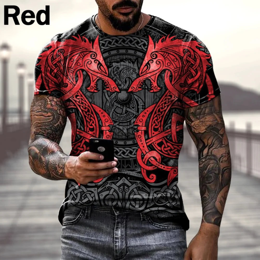 Top Trends: Europe And America Hot Sale Viking Tattoo Art 3D Print T-shirts Casual Short Sleeve Retro Tees Shoppable Styles - Image 3