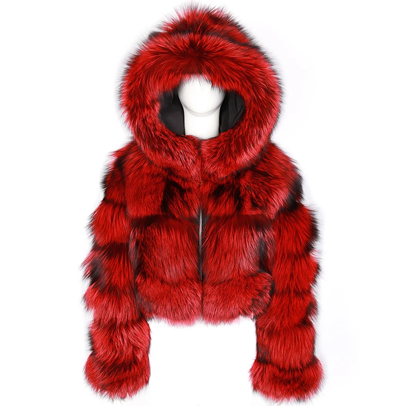 Top Trends: Red Raccoon Fur Coat Winter Furry Cropped Faux Fur Coats And Jackets Women Fluffy Top Coat Hooded Zip Short Fur Jacket Fashion Shoppable Styles