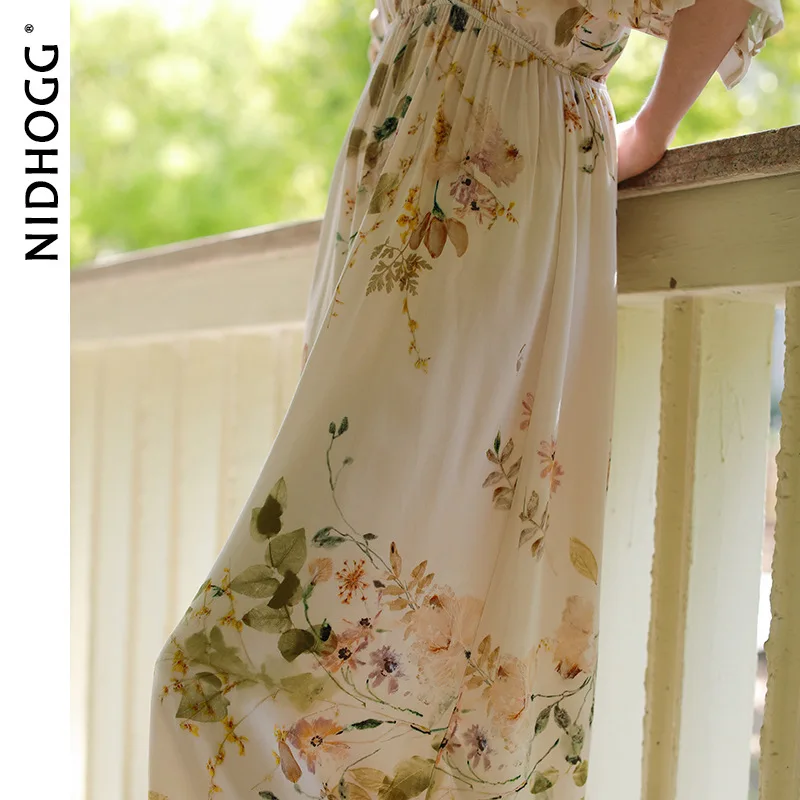 Top Trends: 2022 Summer Lady Nightgown V-neck Elegant Rose Printed Satin Women Sexy Sleepwear Night Dresses For Party Nighty Sleep Dress Shoppable Styles - Image 5