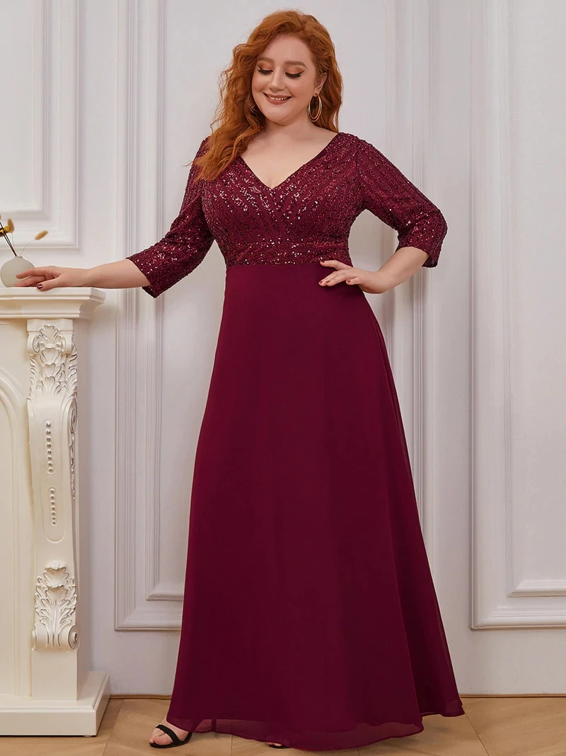 Top Trends: Plus Size Elegant Women&#039;s Dresses Long A-LINE V-Neck Floor-Length Gown 2024 Ever Pretty Of Sequin Elegant Bridesmaid Women Dress Shoppable Styles