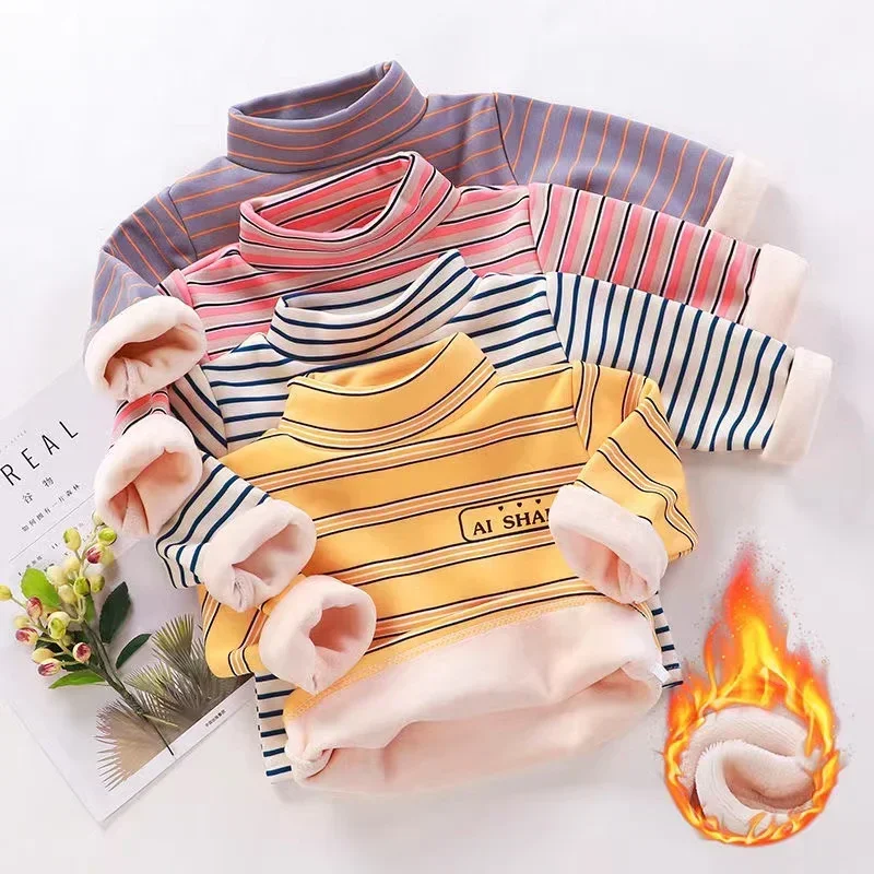 Top Trends: Velvet Winter Shirts For Children Turtleneck 2-8T Kids Girl Clothes Blouse T-shirts Boy Clothing Children's Girls Korean Autumn Shoppable Styles