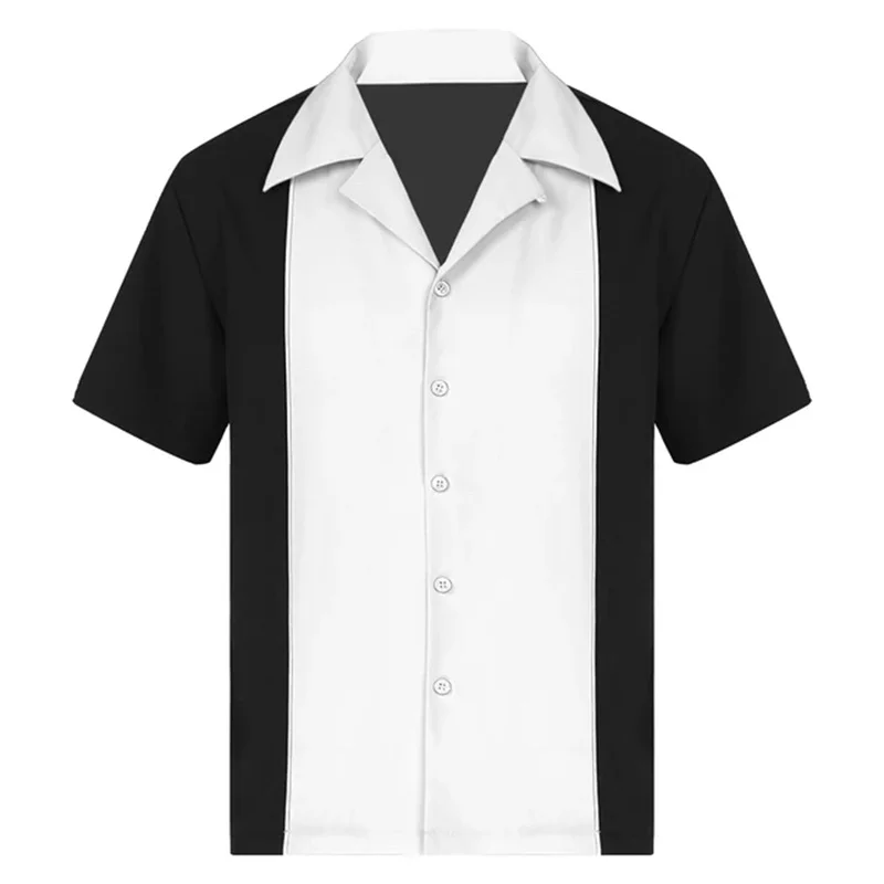 Top Trends: Selling New Men&#039;s Bowling Shirt Retro Short Sleeve Button Casual 50t Color Block Striped Notch Collar Shirt 5XL Shoppable Styles