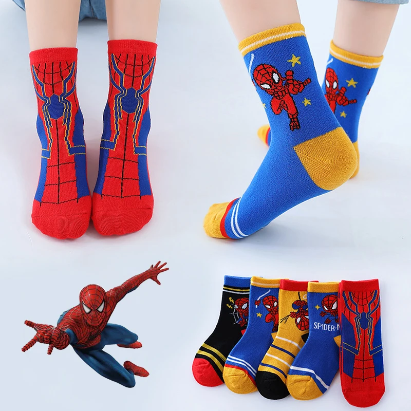 Top Trends: 5 Pairs / Lot Disney Cartoon Marvel Spiderman Baby Autumn Winter New Cotton Socks Warm Mid-calf Socks For Boys 1-12 Years Shoppable Styles