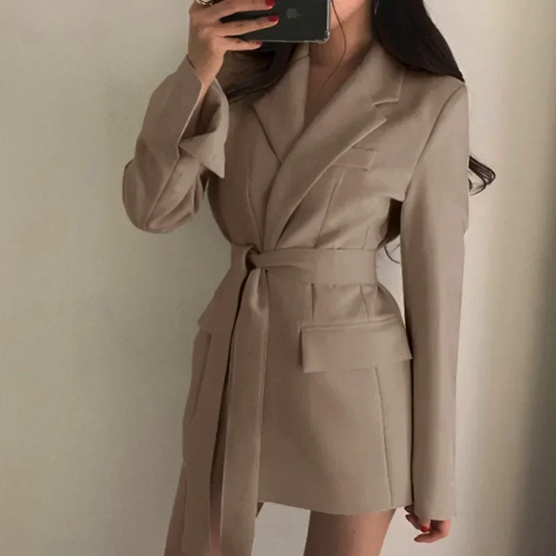 Top Trends: Women's Spring 2023 Fashion Blazer Slim Fit Business Blazer And New Tie Waist Jacket Retro Khaki Black Ladies Cardigan Tops Shoppable Styles - Image 5