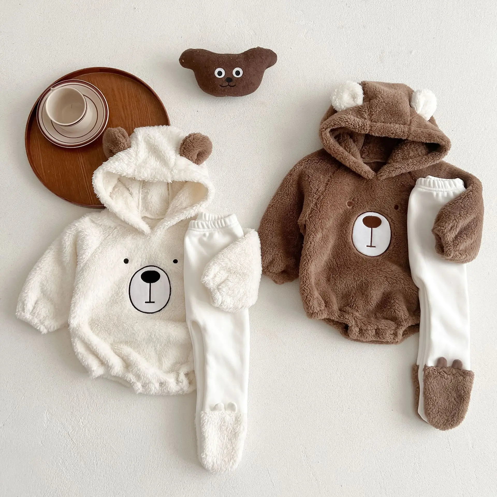 Top Trends: Winter Baby Romper Tights 2PCS Cute Bear Baby Winter Clothes Fleece Warm Kids Outfit Set Toddler Jumpsuits Pants Suit Shoppable Styles