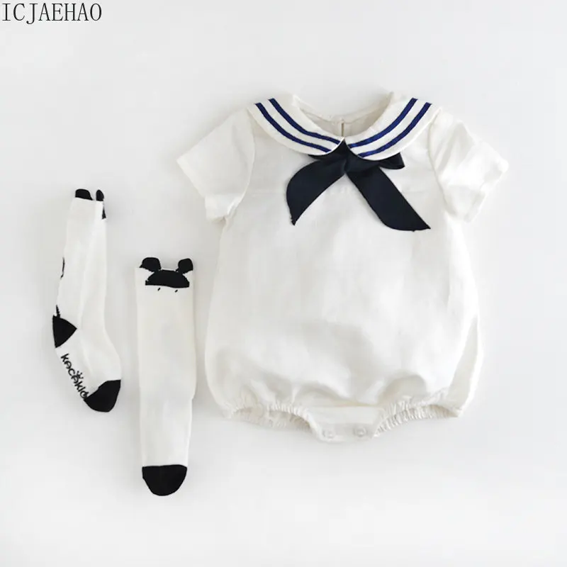 Top Trends: Kids Clothes Girls Baby Boys Sailor Collar Romper White Bodysuits Summer Cotton Newborn Infant Jumpsuit Children Clothing Sets Shoppable Styles