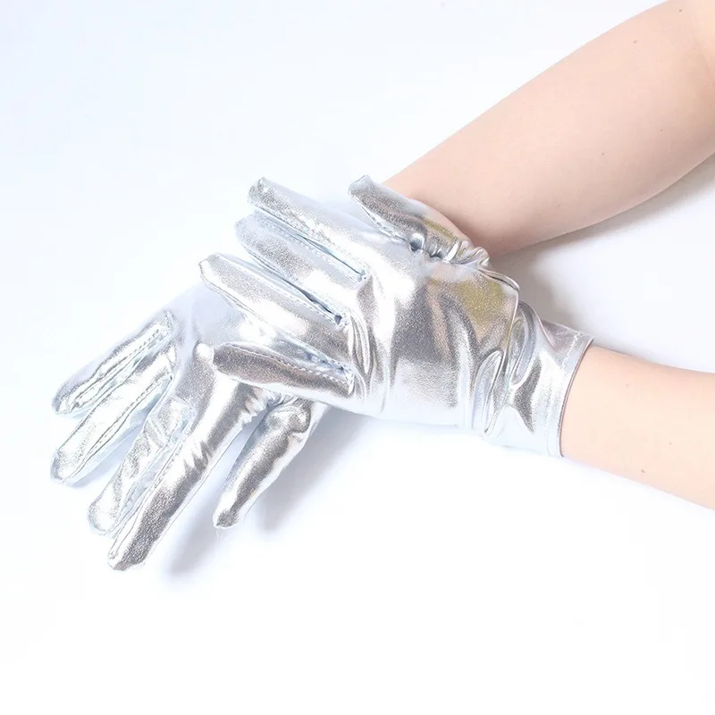 Top Trends: Men Women Short Leather Gloves Gold Silver Fashion Wrist Party Shinning Bright Stage Performance Mittens For Unisex Shoppable Styles - Image 6