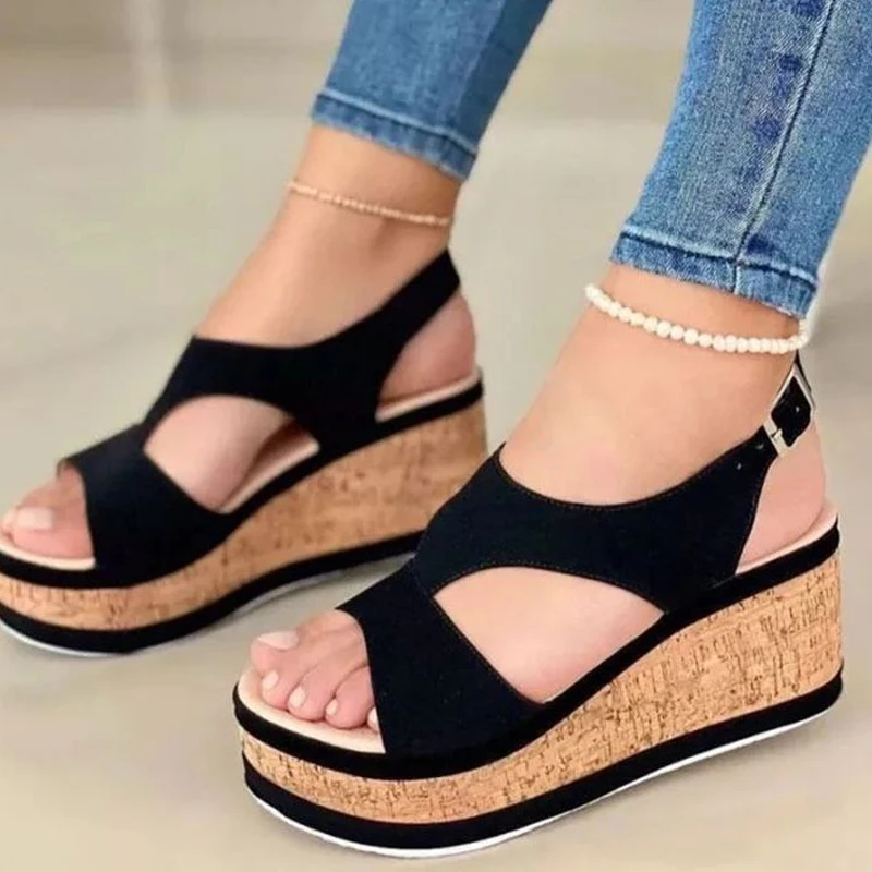 Top Trends: Open Toe Shoes Sandals Women Summer Casual Peep Toe Sandal Thick Bottom Wedge Shoes Sexy Elegant High Heel Sandals Plus Size 43 Shoppable Styles