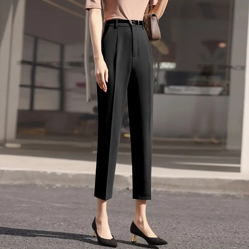 Top Trends: Office Lady Fashion Coffee Harlan Suit Pants Spring Summer Thin Women Koreon Women High Waist Casual Slim Cropped Trousers 2023 Shoppable Styles - Image 3