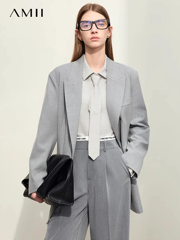 Top Trends: AMII Minimalist Retro Blazer For Woman 2023 Autumn New Long Loose Full Sleeve Solid Slit Commuter Basics Tailored Coat 12343230 Shoppable Styles