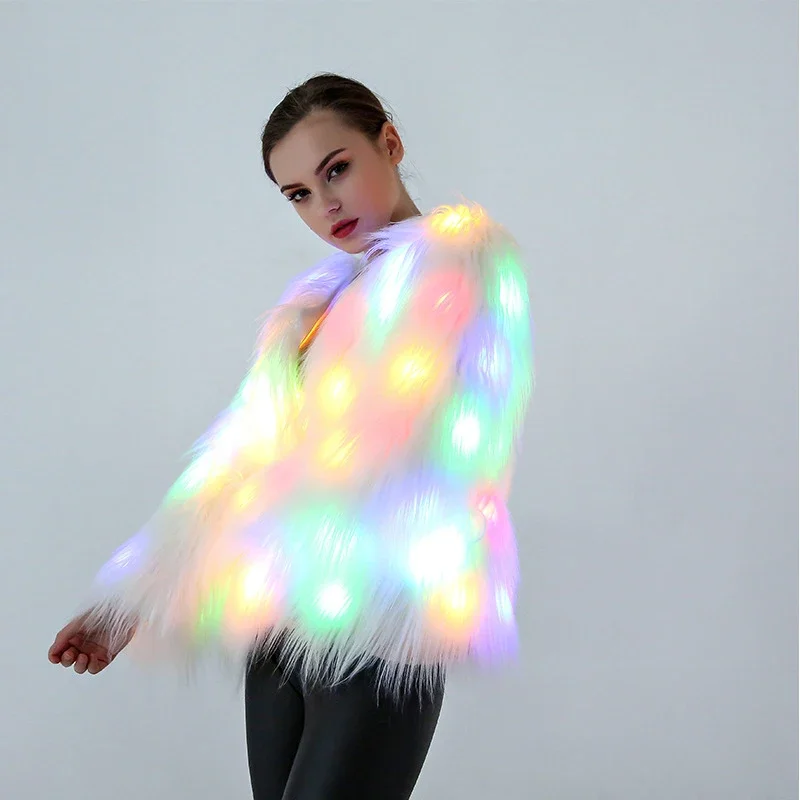 Top Trends: Women Faux Fur Coat Valentine Cosplay LED Multi-Color Warm Hoodie Vest Shiny LED Jacket Light Up Dance Costume Shoppable Styles