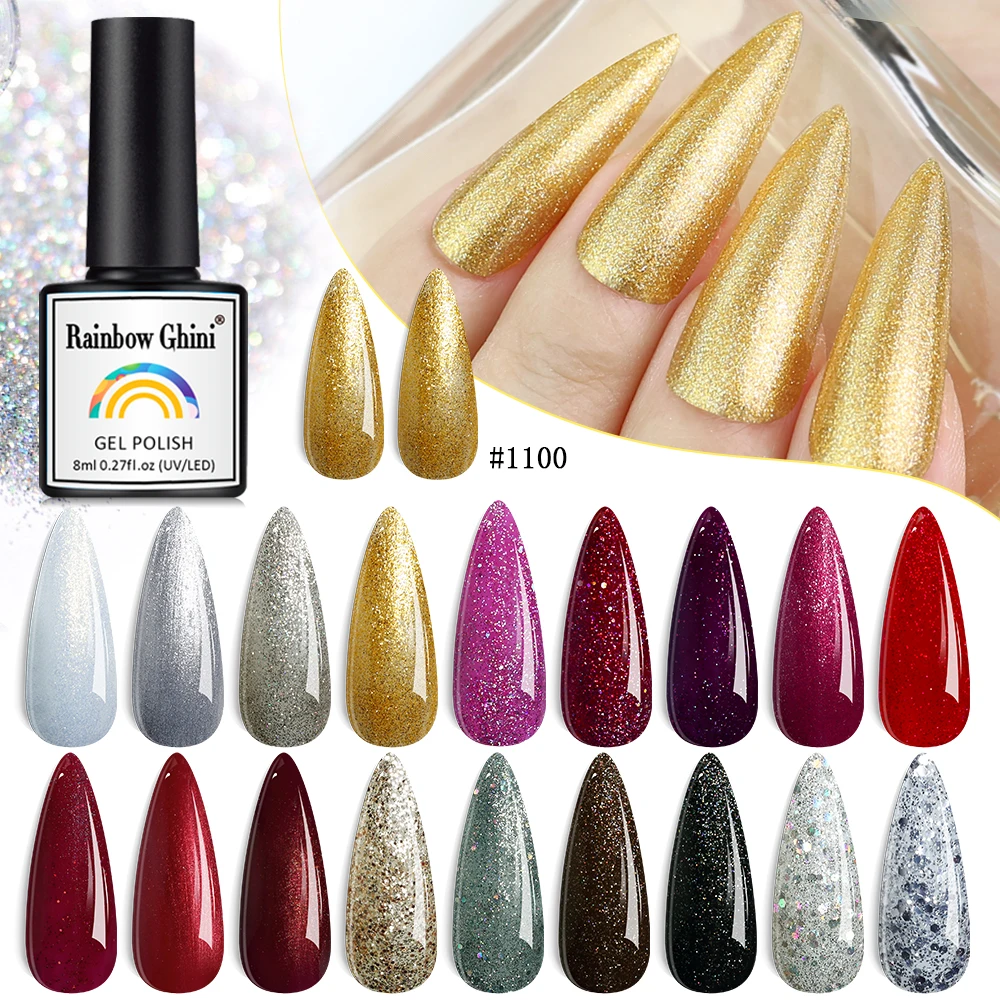 Top Trends: Rainbow Ghini Ultra Shiny Glitter Gel Nail Polish Semi-permanent Gellack UV Varnish Gold Silver Metal Gel Nail Art Wholesale Top Shoppable Styles